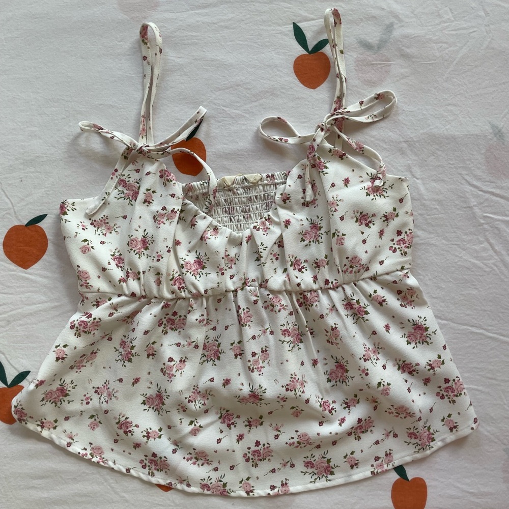 Pacsun White Floral Tie Top